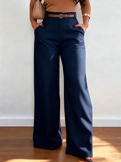 Women's High-Waist Straight Leg Wide Leg Casual Commuter Long Pants With Pockets, Autumn/Winter Fashion, Versatile Quality Back To School