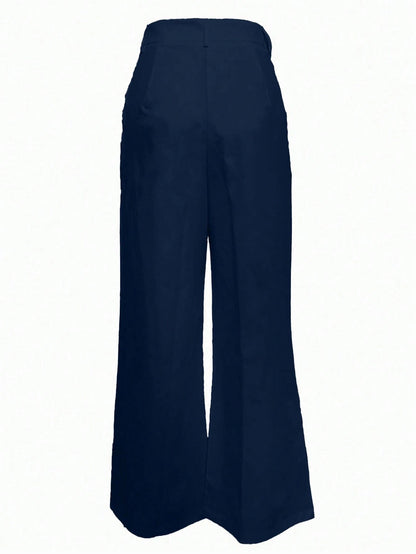 Women's High-Waist Straight Leg Wide Leg Casual Commuter Long Pants With Pockets, Autumn/Winter Fashion, Versatile Quality Back To School