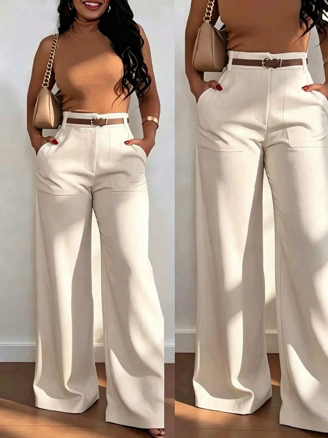 Women's High-Waist Straight Leg Wide Leg Casual Commuter Long Pants With Pockets, Autumn/Winter Fashion, Versatile Quality Back To School