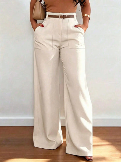 Women's High-Waist Straight Leg Wide Leg Casual Commuter Long Pants With Pockets, Autumn/Winter Fashion, Versatile Quality Back To School