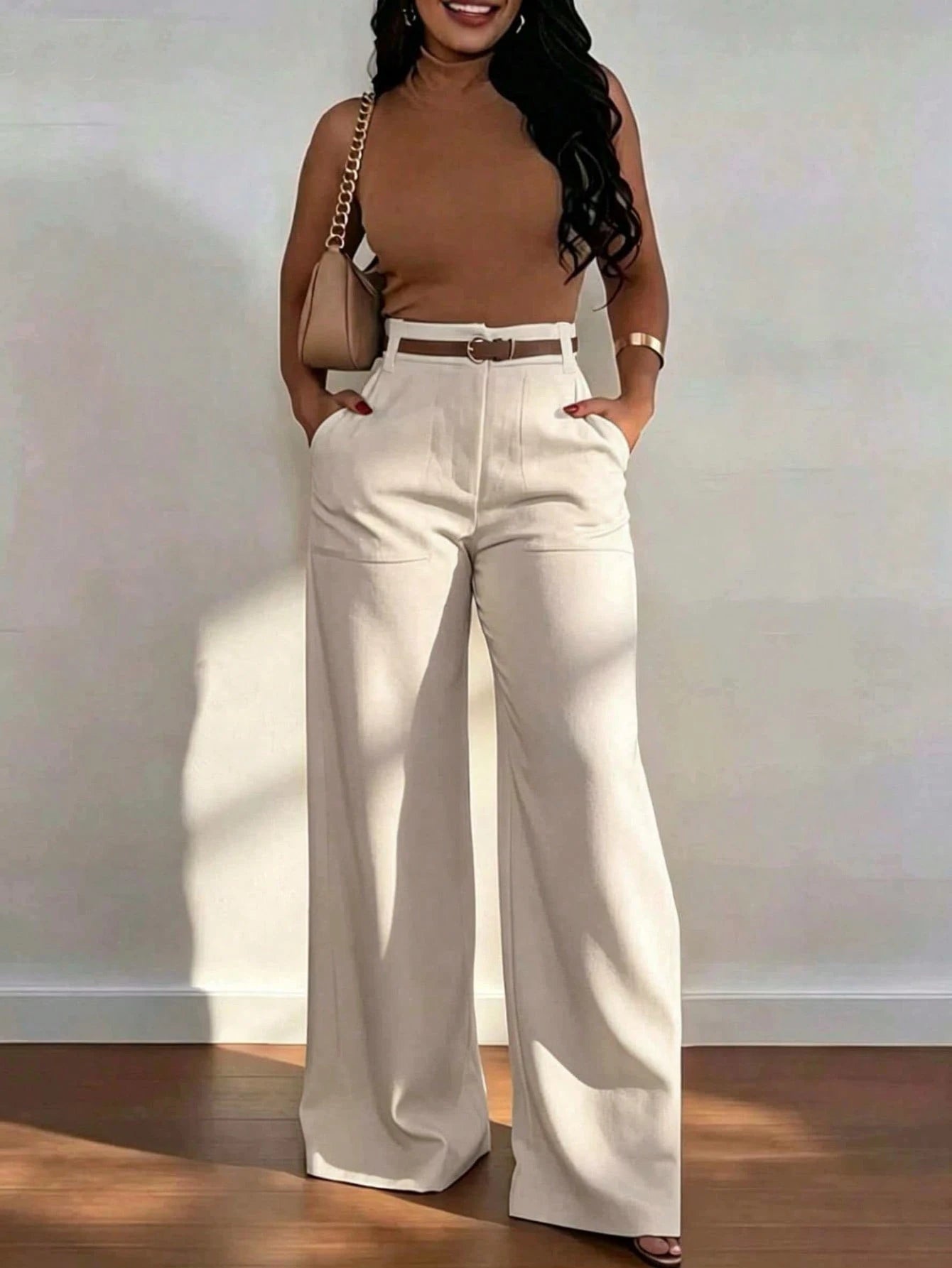 Women's High-Waist Straight Leg Wide Leg Casual Commuter Long Pants With Pockets, Autumn/Winter Fashion, Versatile Quality Back To School