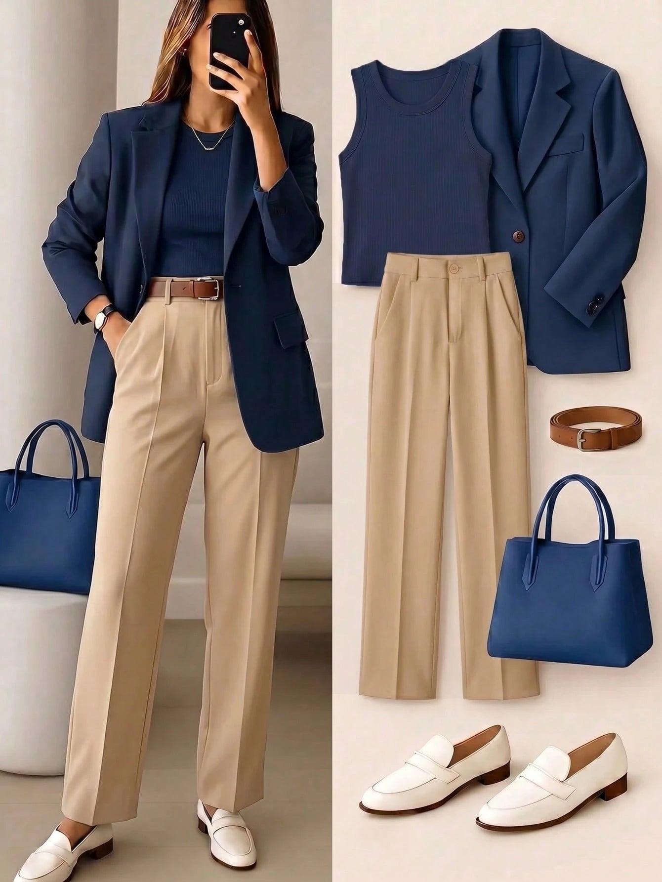 Women's High-Waisted Khaki Long Pants, Minimalist Fashionable Commuter Y2K Style, Comfortable Slim Fit Versatile (Accessories Not Included), Office Siren