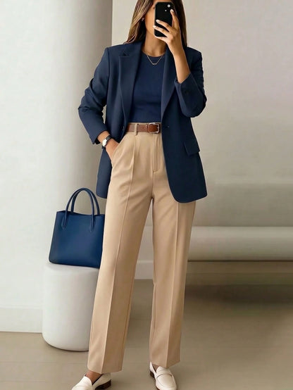 Women's High-Waisted Khaki Long Pants, Minimalist Fashionable Commuter Y2K Style, Comfortable Slim Fit Versatile (Accessories Not Included), Office Siren
