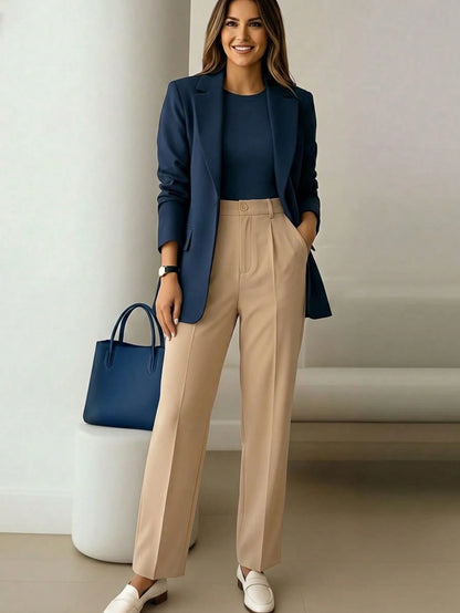 Women's High-Waisted Khaki Long Pants, Minimalist Fashionable Commuter Y2K Style, Comfortable Slim Fit Versatile (Accessories Not Included), Office Siren