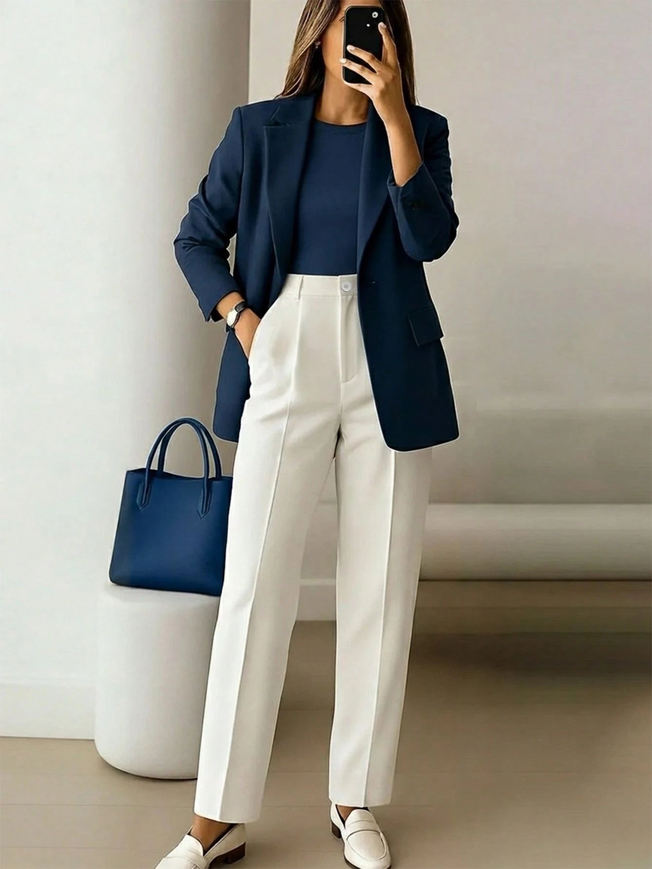 Women's High-Waisted Khaki Long Pants, Minimalist Fashionable Commuter Y2K Style, Comfortable Slim Fit Versatile (Accessories Not Included), Office Siren