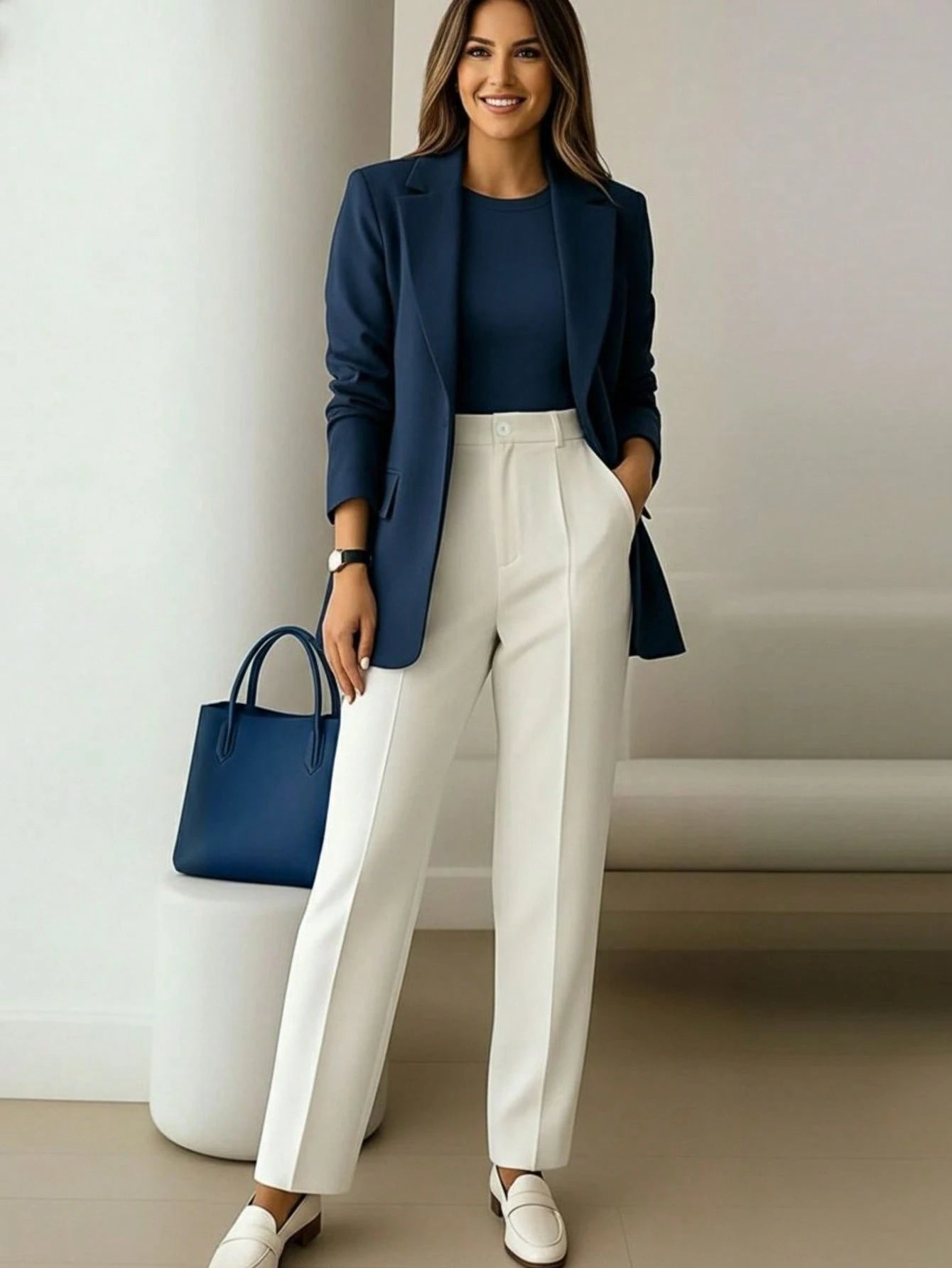 Women's High-Waisted Khaki Long Pants, Minimalist Fashionable Commuter Y2K Style, Comfortable Slim Fit Versatile (Accessories Not Included), Office Siren