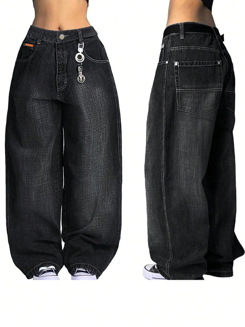 Women's Hip Hop Baggy Jeans Wide Leg Mid-Low Waist Jeans Loose Boyfriends Jeans 90s Vintage Denim Pants For Back To School