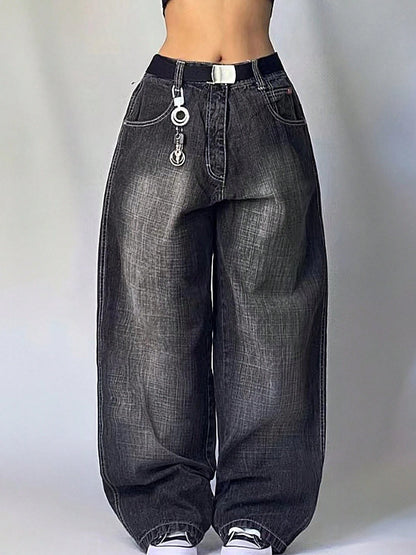 Women's Hip Hop Baggy Jeans Wide Leg Mid-Low Waist Jeans Loose Boyfriends Jeans 90s Vintage Denim Pants For Back To School