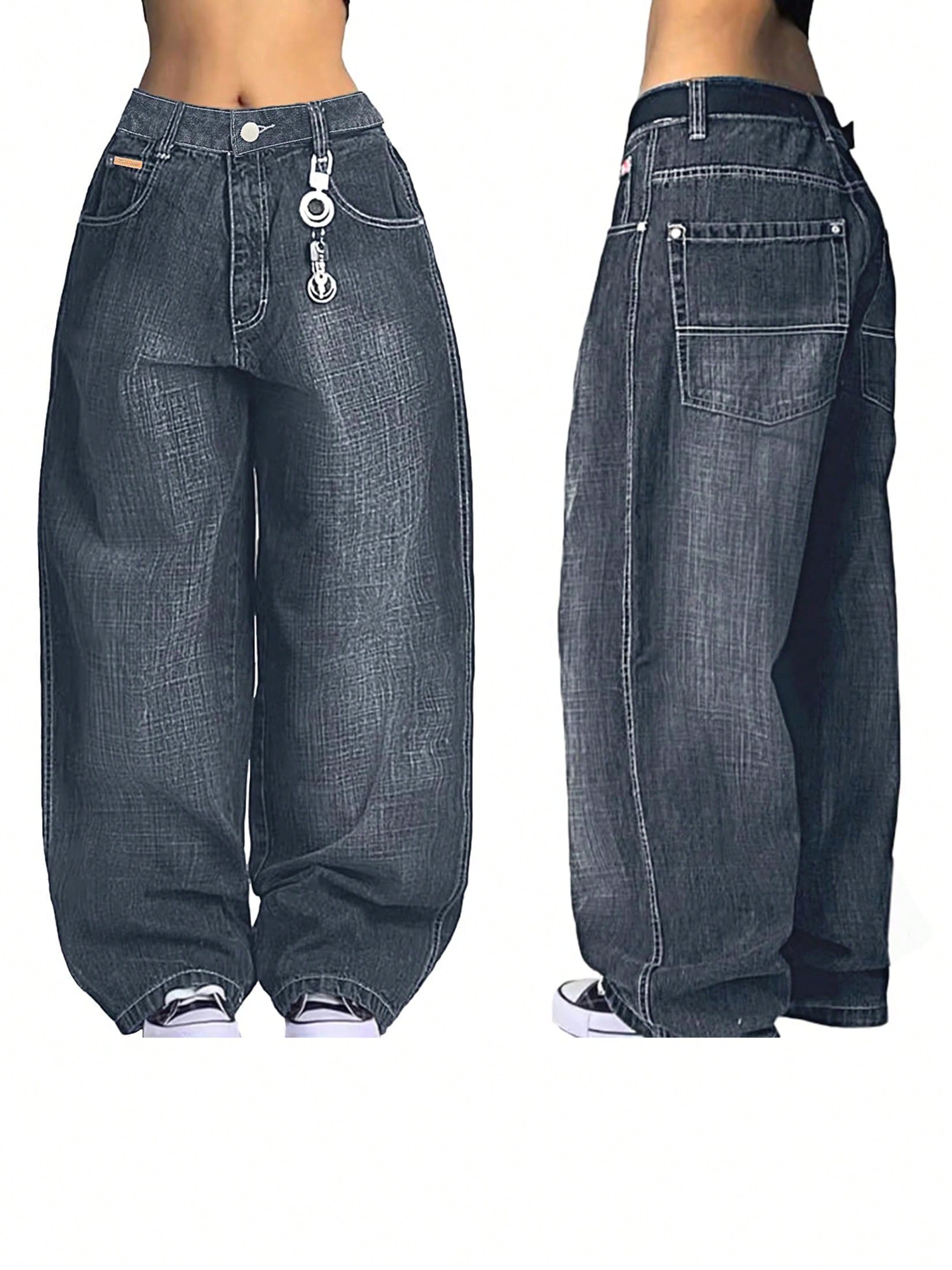 Women's Hip Hop Baggy Jeans Wide Leg Mid-Low Waist Jeans Loose Boyfriends Jeans 90s Vintage Denim Pants For Back To School