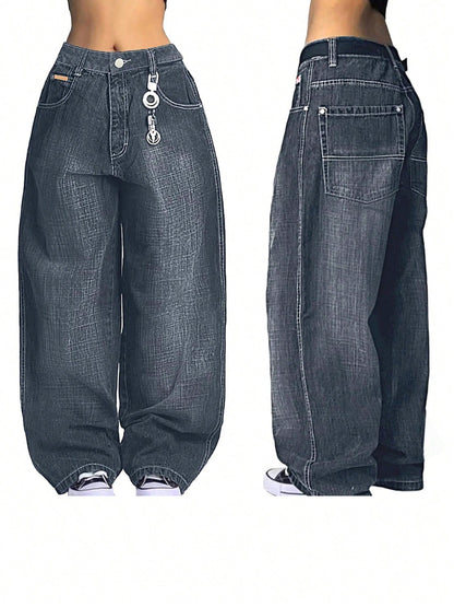 Women's Hip Hop Baggy Jeans Wide Leg Mid-Low Waist Jeans Loose Boyfriends Jeans 90s Vintage Denim Pants For Back To School
