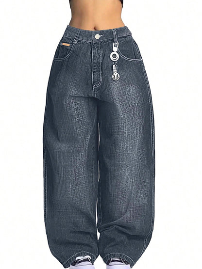 Women's Hip Hop Baggy Jeans Wide Leg Mid-Low Waist Jeans Loose Boyfriends Jeans 90s Vintage Denim Pants For Back To School