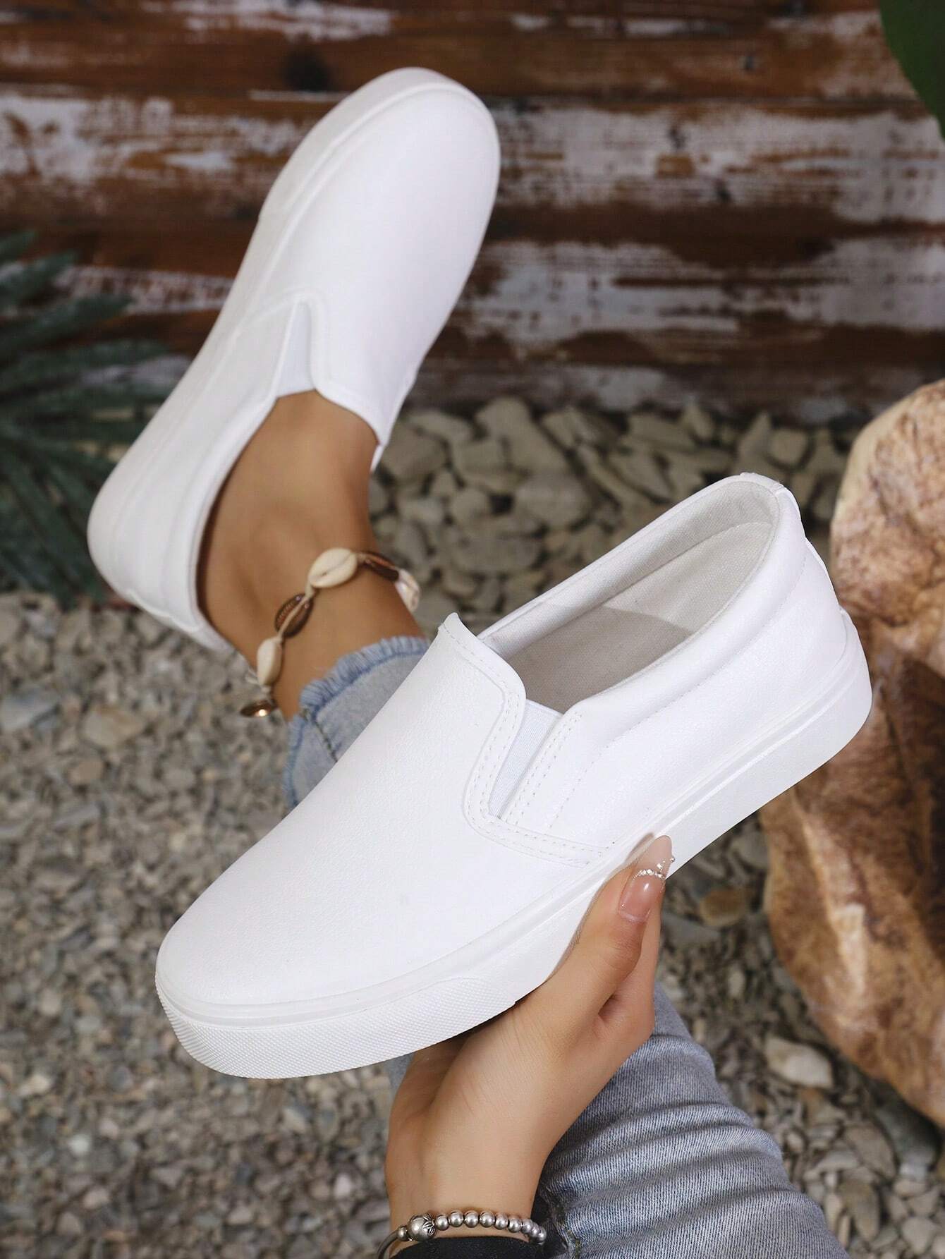 Women's Leather Slip-On Loafers, Walking Shoes, Fashionable Casual Shoes