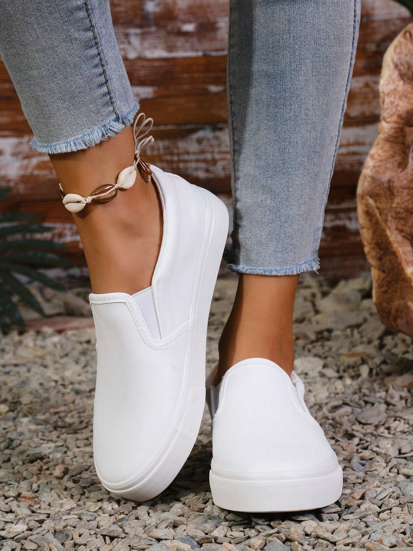 Women's Leather Slip-On Loafers, Walking Shoes, Fashionable Casual Shoes