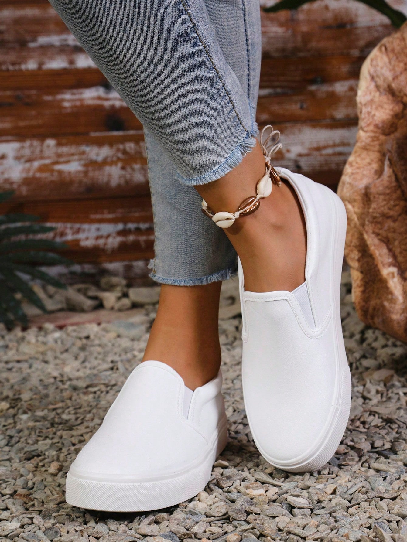 Women's Leather Slip-On Loafers, Walking Shoes, Fashionable Casual Shoes