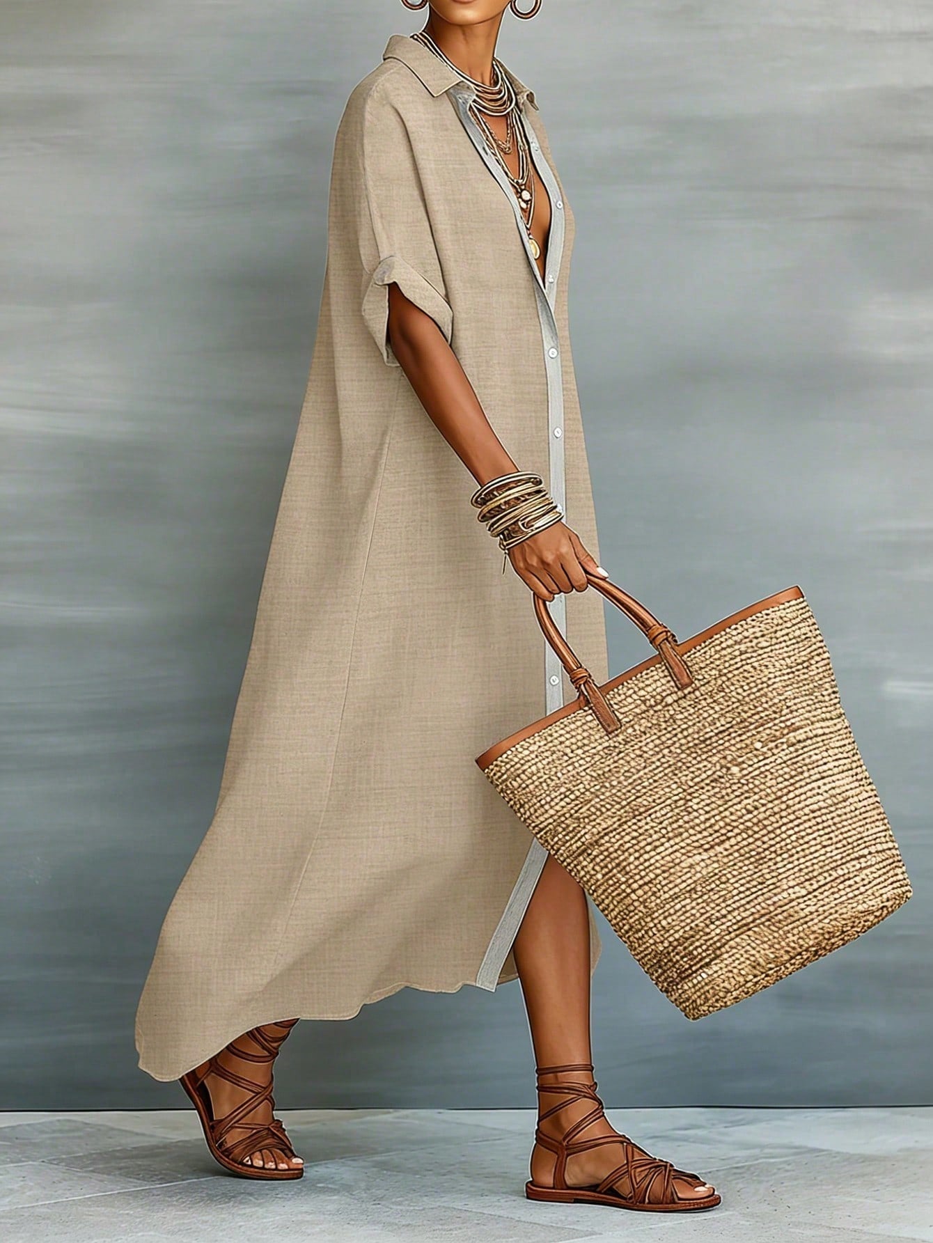 Women's Loose Turndown Collar Short Sleeve Cardigan Dress, Asymmetrical Hem Casual Vacation Dress Summer Elegant