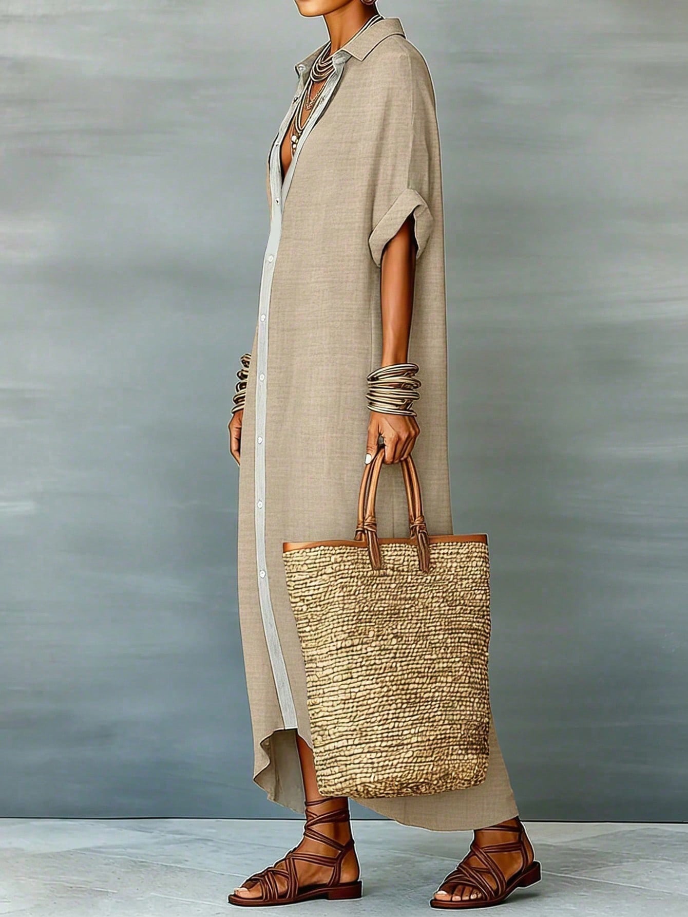 Women's Loose Turndown Collar Short Sleeve Cardigan Dress, Asymmetrical Hem Casual Vacation Dress Summer Elegant