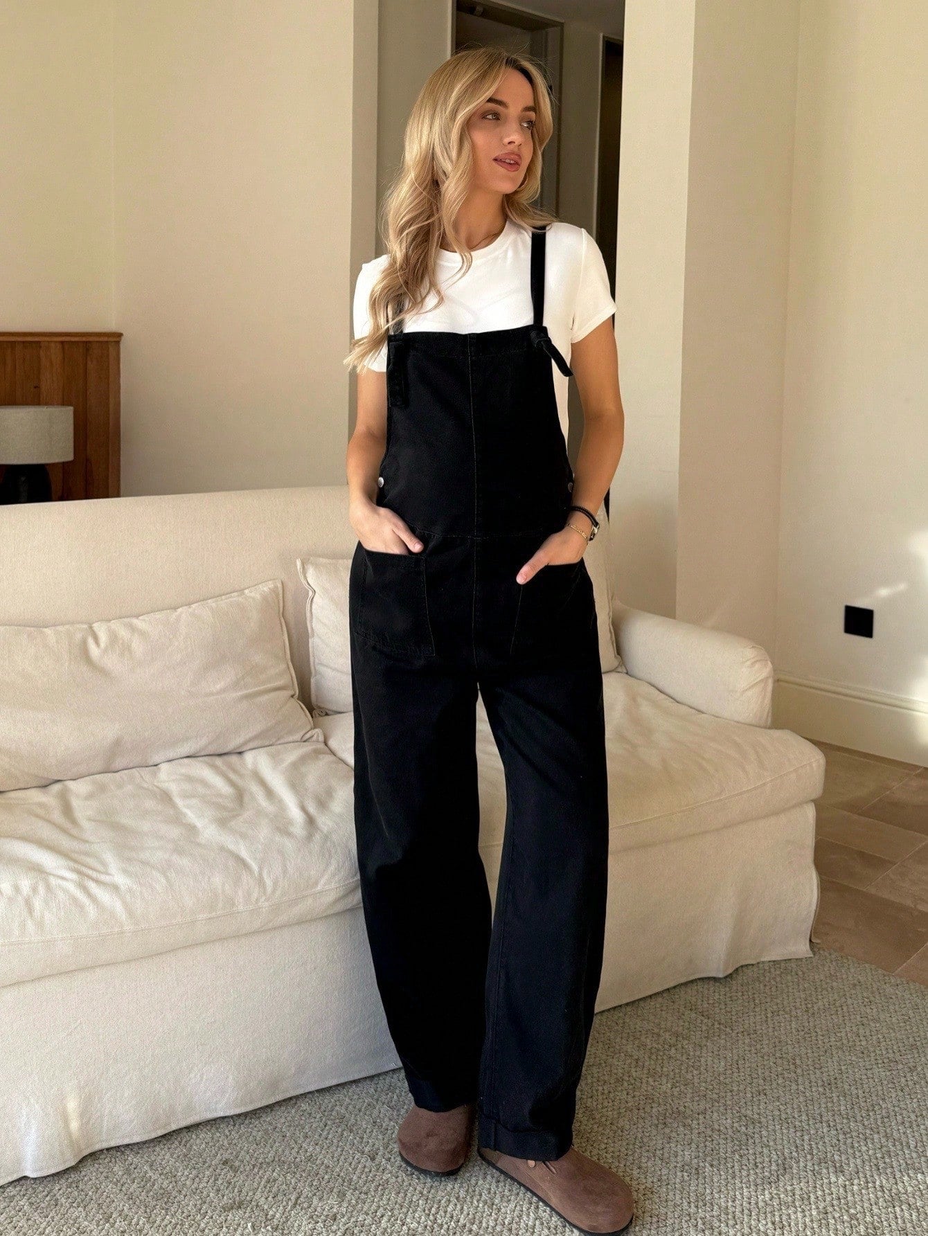 Women's Maternity Black Denim Overalls,Solid Straight Leg Jumpsuit With Pocket,Summer Smart Casual Everyday Chic Y2k Streetwear Versatile Comfort