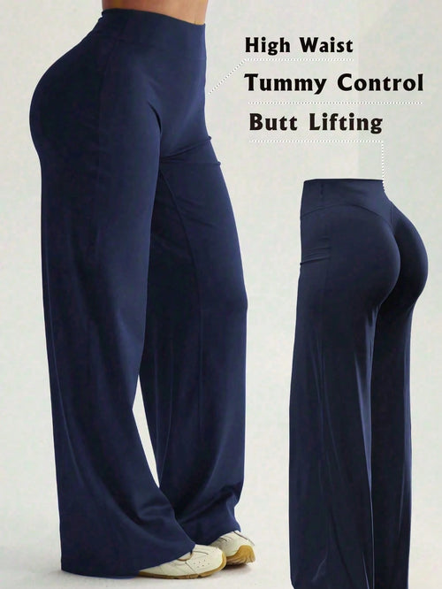 Women's Minimalist High Waist Sports Fitness Running Wide Leg Pants, Comfortable Casual Leggings, High Stretch Flared Commuting Yoga Trousers