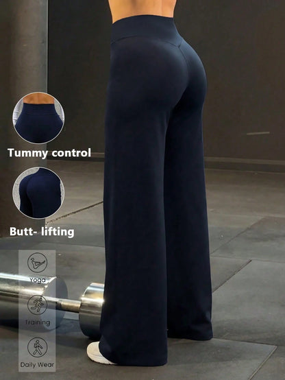Women's Minimalist High Waist Sports Fitness Running Wide Leg Pants, Comfortable Casual Leggings, High Stretch Flared Commuting Yoga Trousers