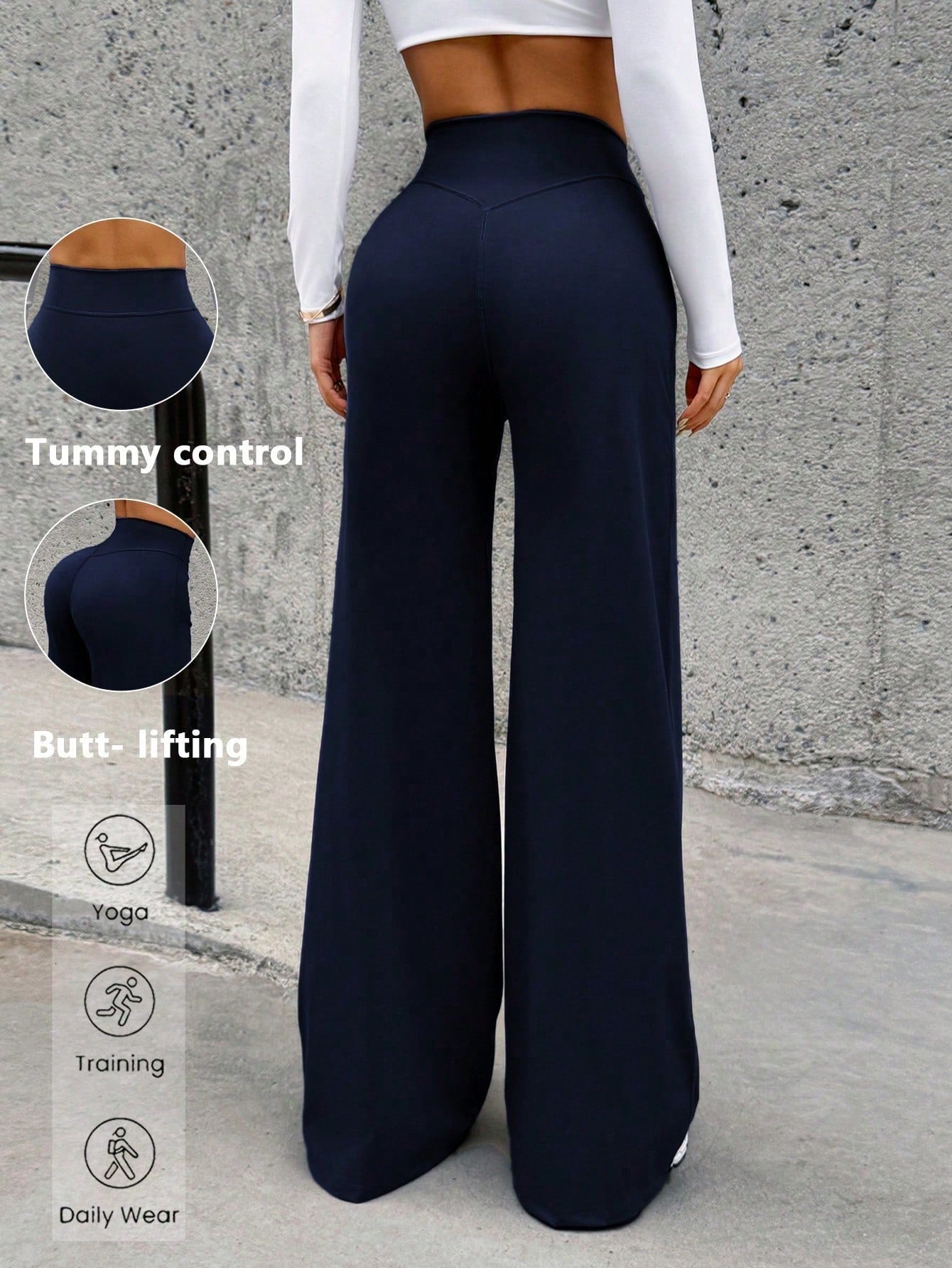 Women's Minimalist High Waist Sports Fitness Running Wide Leg Pants, Comfortable Casual Leggings, High Stretch Flared Commuting Yoga Trousers