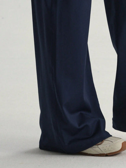 Women's Minimalist High Waist Sports Fitness Running Wide Leg Pants, Comfortable Casual Leggings, High Stretch Flared Commuting Yoga Trousers