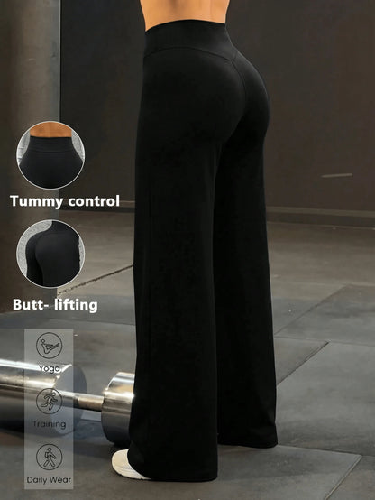Women's Minimalist High Waist Sports Fitness Running Wide Leg Pants, Comfortable Casual Leggings, High Stretch Flared Commuting Yoga Trousers