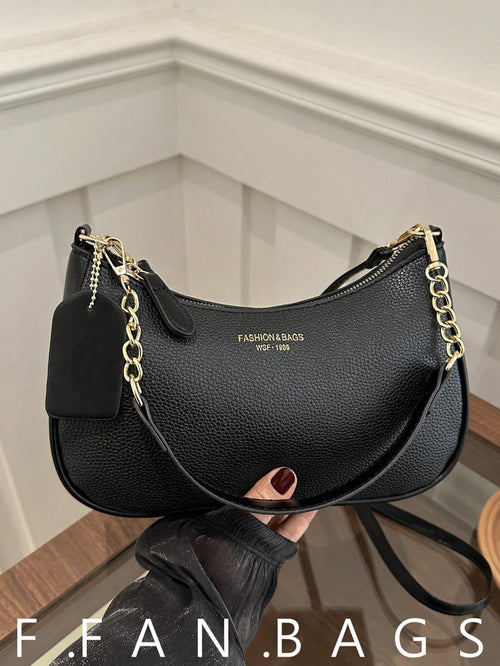Women's New Fashion Underarm Bag, Shoulder Handbag, High-Quality Lychee Grain Texture, PU Material, Office Small Bag