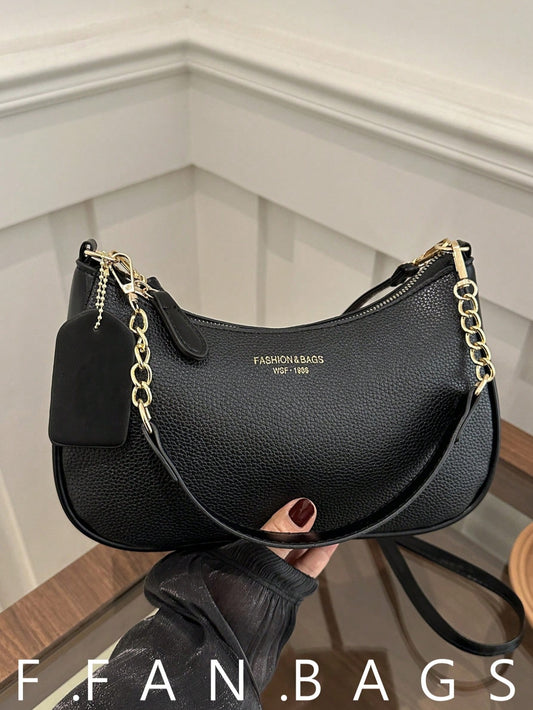 Women's New Fashion Underarm Bag, Shoulder Handbag, High-Quality Lychee Grain Texture, PU Material, Office Small Bag