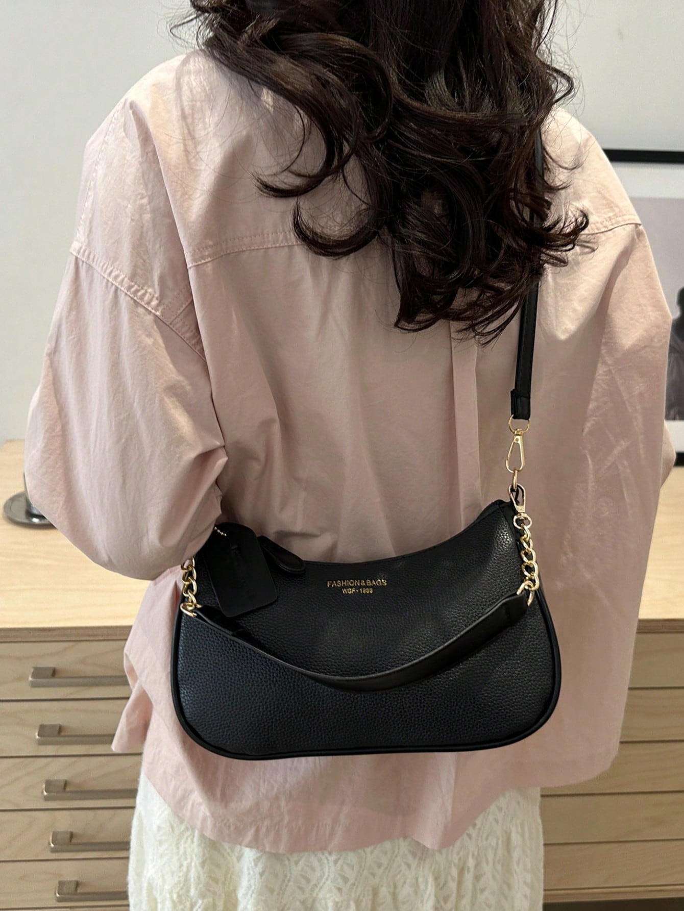 Women's New Fashion Underarm Bag, Shoulder Handbag, High-Quality Lychee Grain Texture, PU Material, Office Small Bag