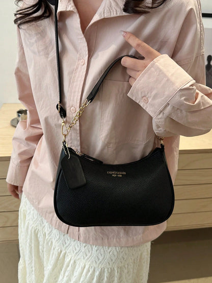 Women's New Fashion Underarm Bag, Shoulder Handbag, High-Quality Lychee Grain Texture, PU Material, Office Small Bag