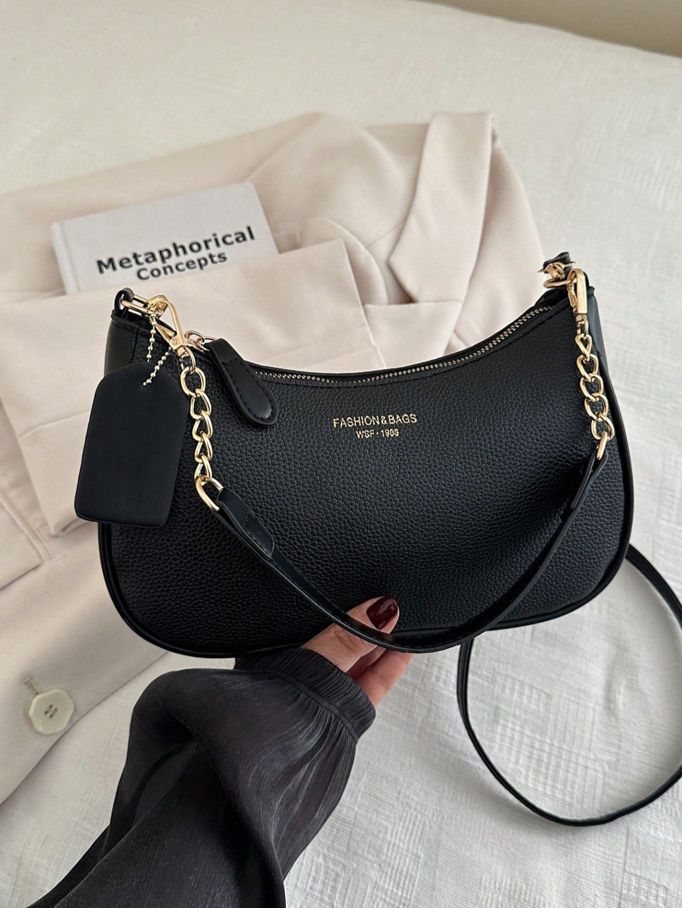 Women's New Fashion Underarm Bag, Shoulder Handbag, High-Quality Lychee Grain Texture, PU Material, Office Small Bag