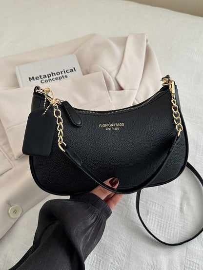 Women's New Fashion Underarm Bag, Shoulder Handbag, High-Quality Lychee Grain Texture, PU Material, Office Small Bag