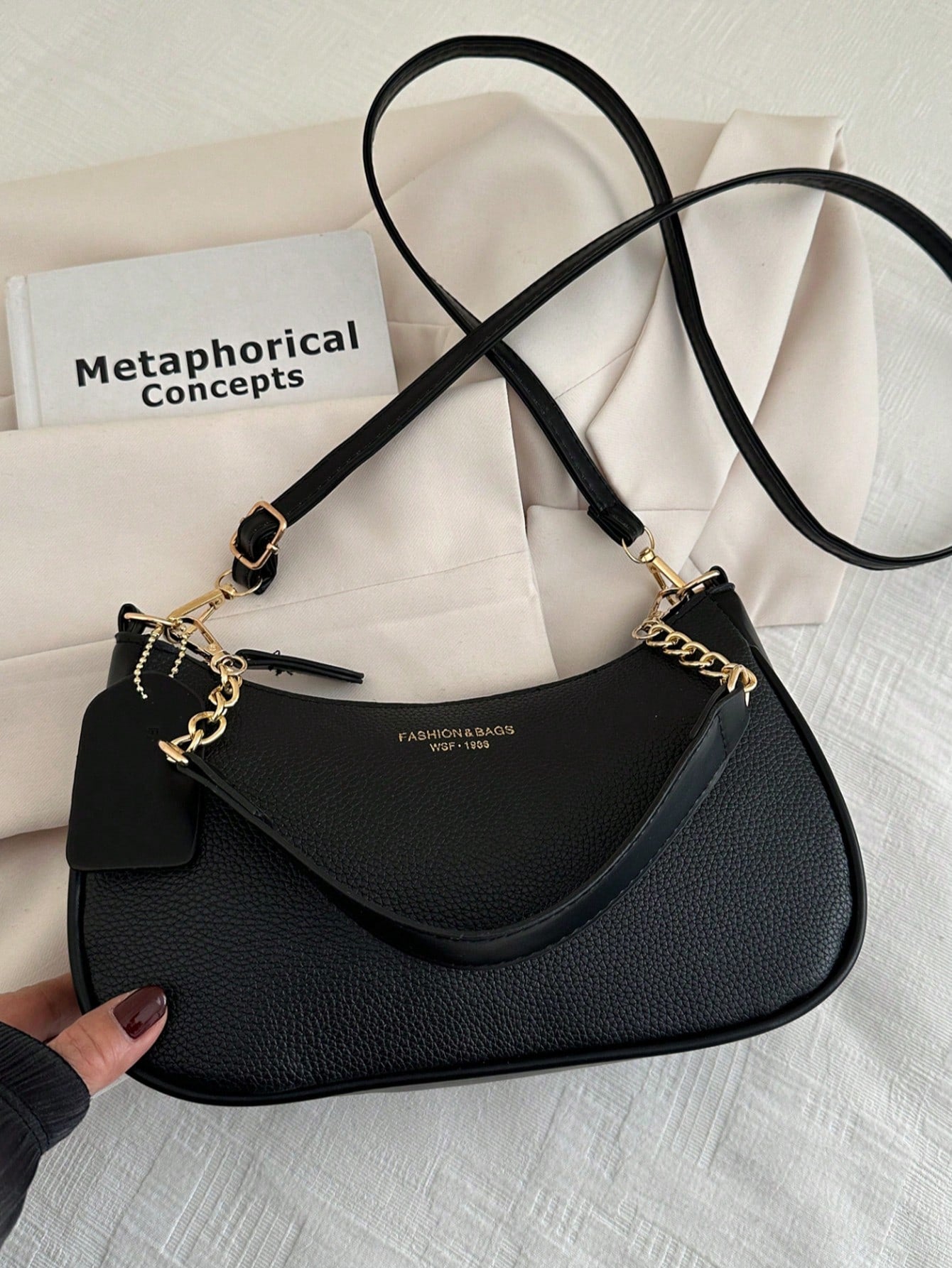 Women's New Fashion Underarm Bag, Shoulder Handbag, High-Quality Lychee Grain Texture, PU Material, Office Small Bag