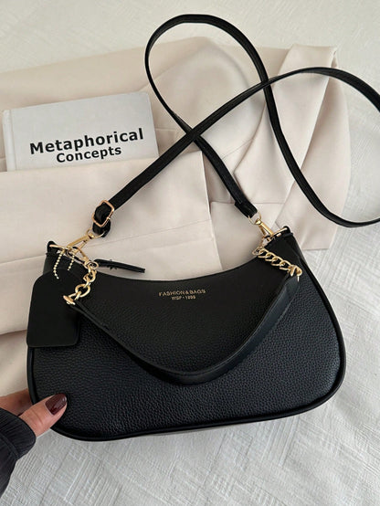 Women's New Fashion Underarm Bag, Shoulder Handbag, High-Quality Lychee Grain Texture, PU Material, Office Small Bag