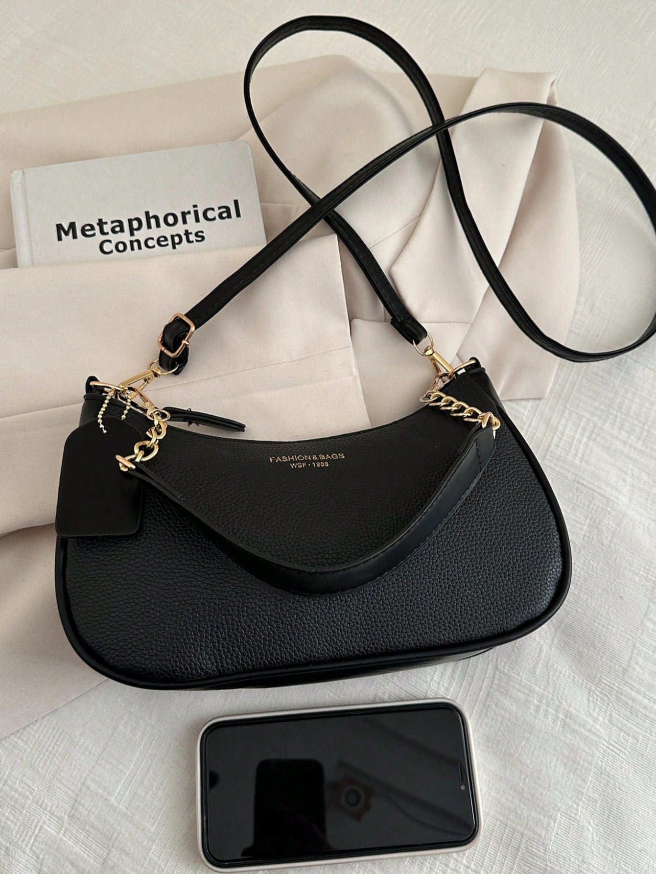 Women's New Fashion Underarm Bag, Shoulder Handbag, High-Quality Lychee Grain Texture, PU Material, Office Small Bag