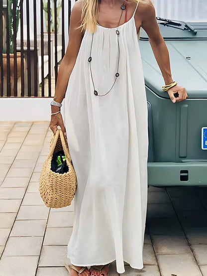 Women's Open Back Spaghetti Strap Beach Maxi Dress Loose Flowy Vacation Sundress