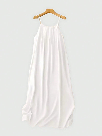 Women's Open Back Spaghetti Strap Beach Maxi Dress Loose Flowy Vacation Sundress