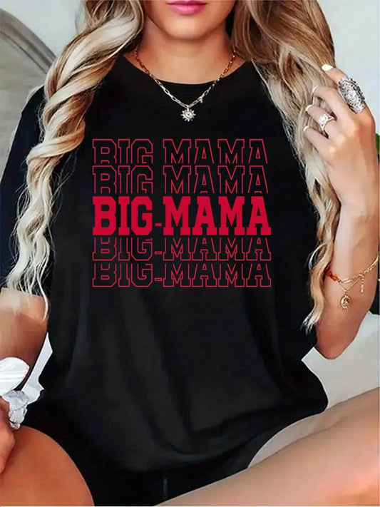 Women'S Oversized 'Big Mama' Graphic T-Shirt- Bold Red Lettering On Black/Grey/White/Dark Red Gradient| Soft Round Neck Short Sleeve Casual