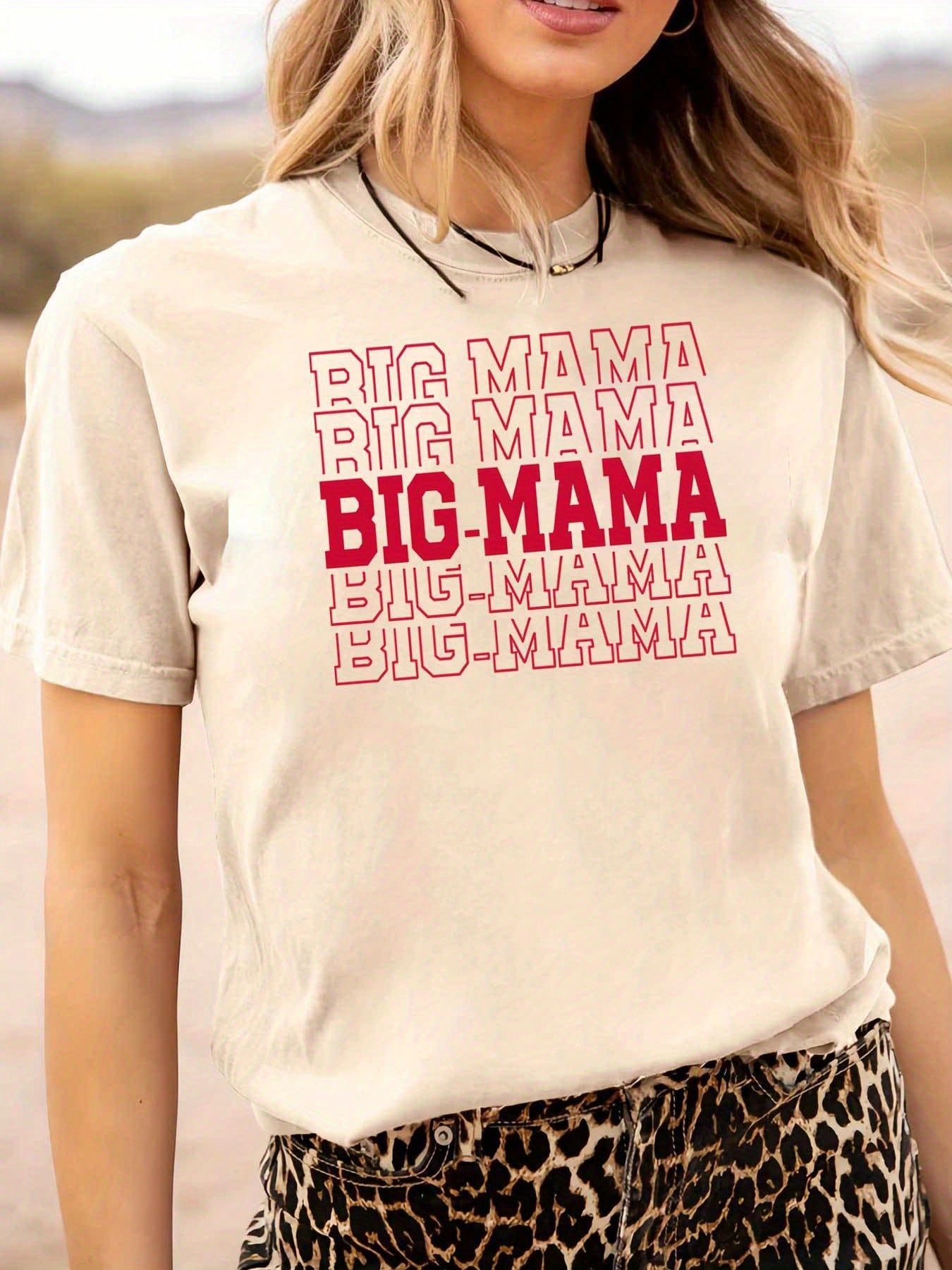 Women'S Oversized 'Big Mama' Graphic T-Shirt- Bold Red Lettering On Black/Grey/White/Dark Red Gradient| Soft Round Neck Short Sleeve Casual