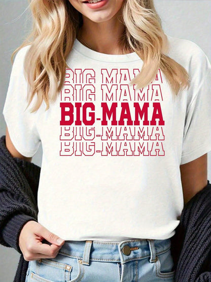 Women'S Oversized 'Big Mama' Graphic T-Shirt- Bold Red Lettering On Black/Grey/White/Dark Red Gradient| Soft Round Neck Short Sleeve Casual