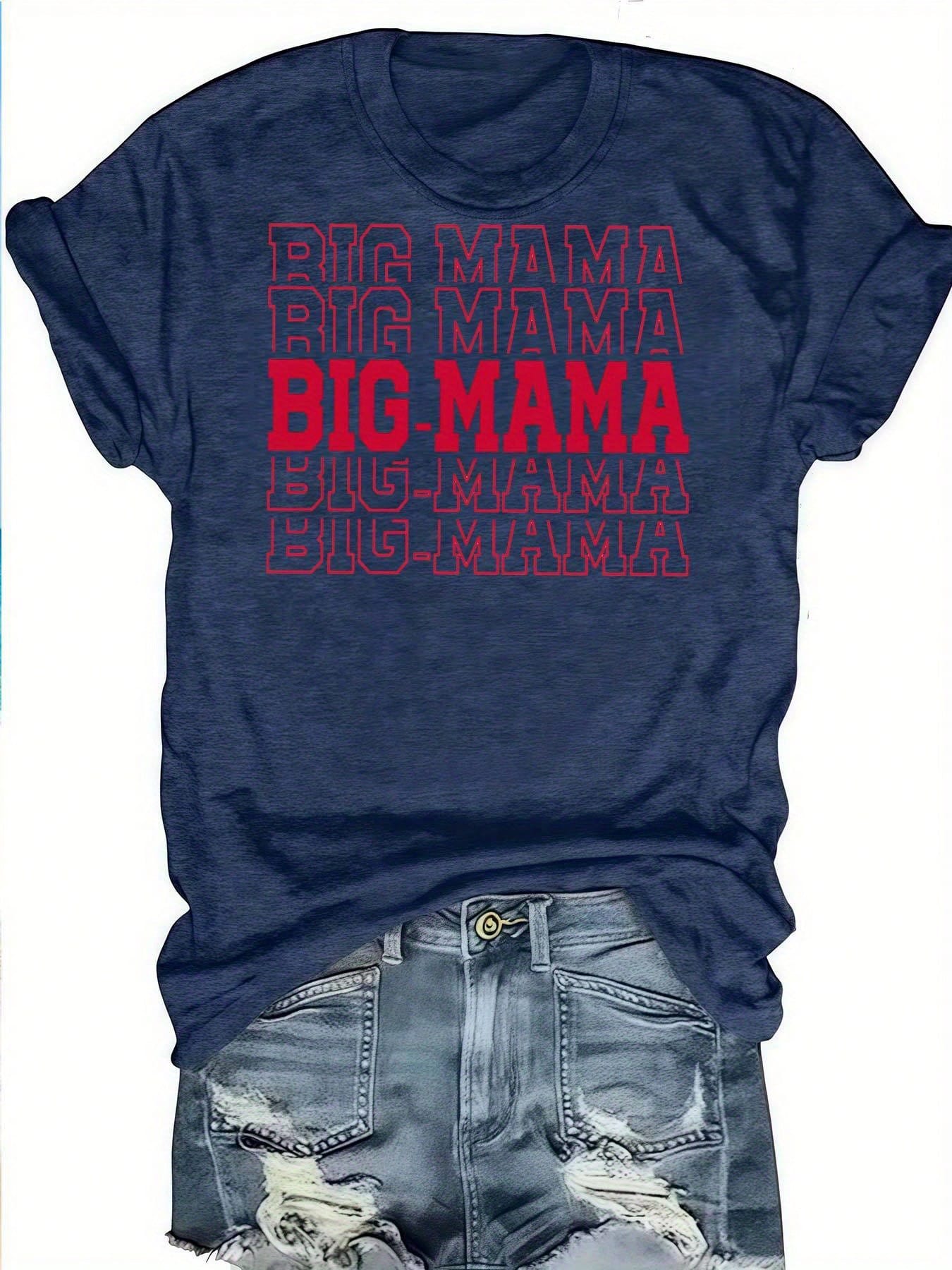 Women'S Oversized 'Big Mama' Graphic T-Shirt- Bold Red Lettering On Black/Grey/White/Dark Red Gradient| Soft Round Neck Short Sleeve Casual