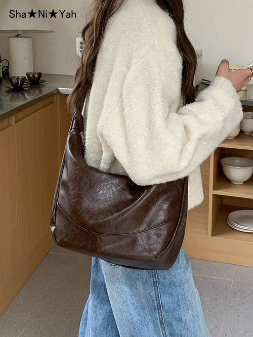 Women's Retro Maillard Crossbody Bag, New Korean Fashion Large Capacity Handbag, Back To School Essential, Reusable, Ideal Gift For Educators, Mothers, Vintage Style Ladies Bag, Street-Chic Japanese S