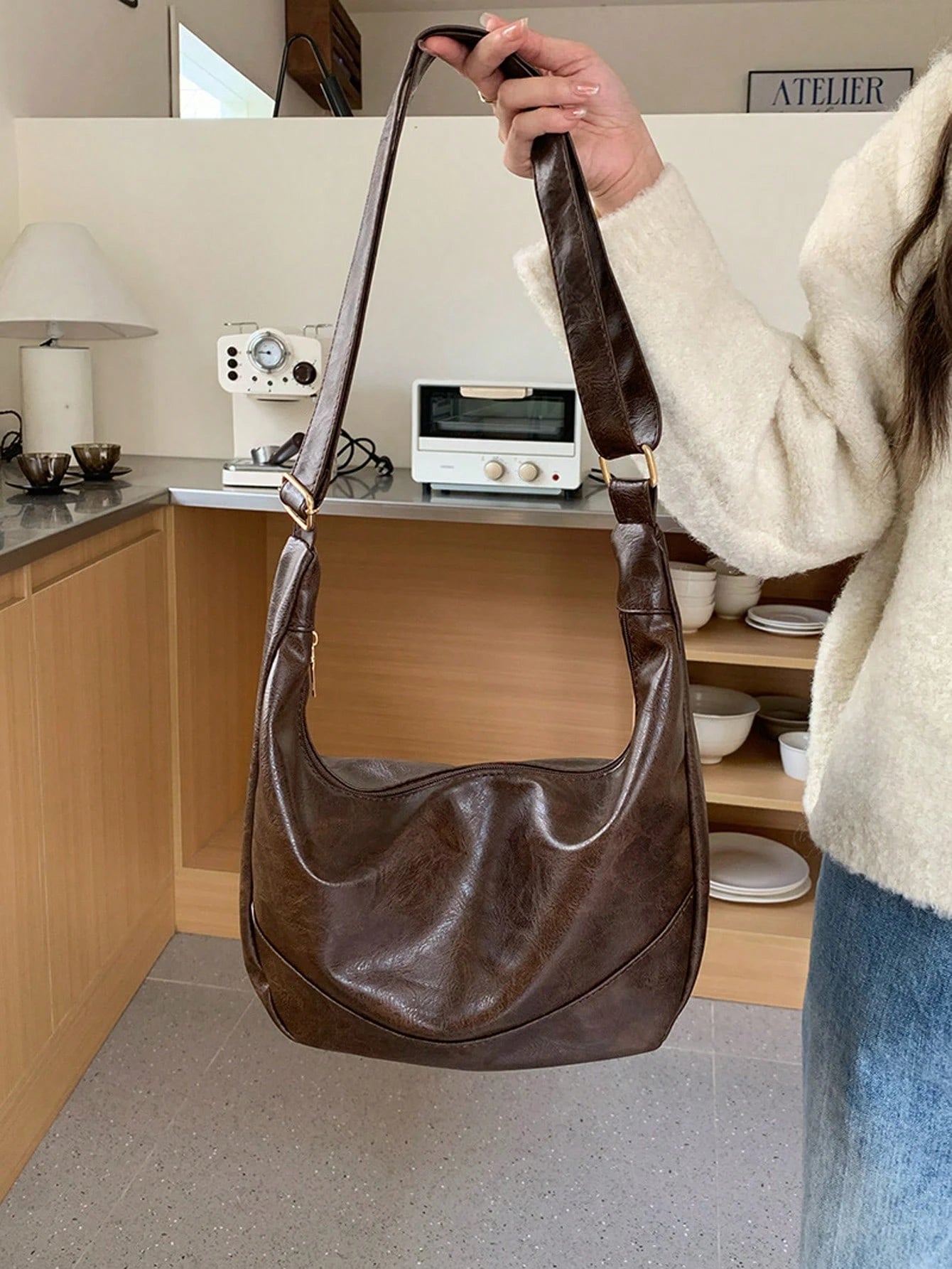 Women's Retro Maillard Crossbody Bag, New Korean Fashion Large Capacity Handbag, Back To School Essential, Reusable, Ideal Gift For Educators, Mothers, Vintage Style Ladies Bag, Street-Chic Japanese S