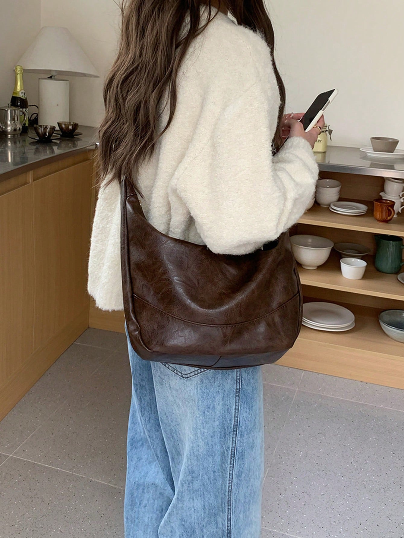 Women's Retro Maillard Crossbody Bag, New Korean Fashion Large Capacity Handbag, Back To School Essential, Reusable, Ideal Gift For Educators, Mothers, Vintage Style Ladies Bag, Street-Chic Japanese S