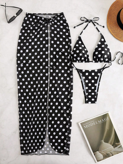 Women's Sexy Polka Dot Bikini Set, Backless Design, High Elasticity, Suitable For Summer Vacation Beach, Euro Summer