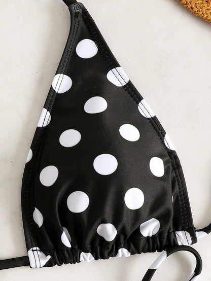 Women's Sexy Polka Dot Bikini Set, Backless Design, High Elasticity, Suitable For Summer Vacation Beach, Euro Summer