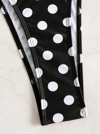 Women's Sexy Polka Dot Bikini Set, Backless Design, High Elasticity, Suitable For Summer Vacation Beach, Euro Summer