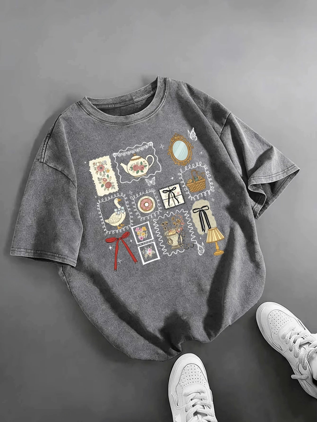 Women's Shorts Plus-Size Retro Washed Cotton T-Shirt, "I'd Rather Go Thrifting" Printed T-Shirt, Grandma-Style Shirt, Comfortable And Ideal Gift.