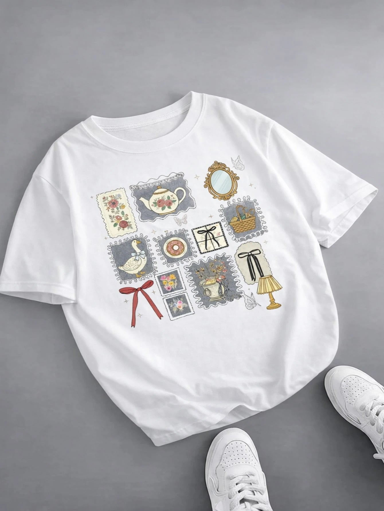 Women's Shorts Plus-Size Retro Washed Cotton T-Shirt, "I'd Rather Go Thrifting" Printed T-Shirt, Grandma-Style Shirt, Comfortable And Ideal Gift.