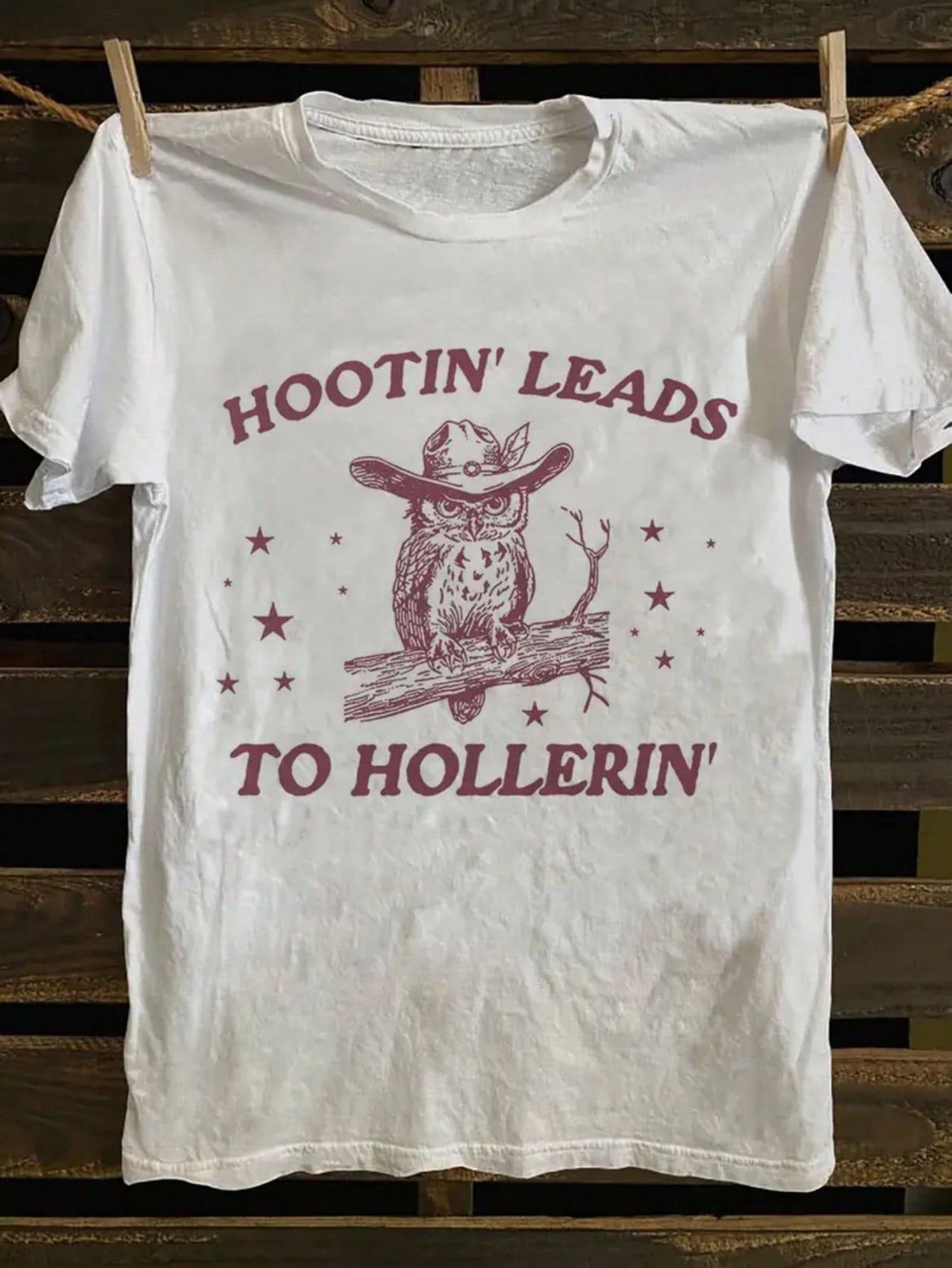 Women's Soft And Breathable T-Shirt- "HOOTIN' LEADS To HOLLERIN'" Owl Pattern Short Sleeve, Casual Western Style For Everyday And Party Wear